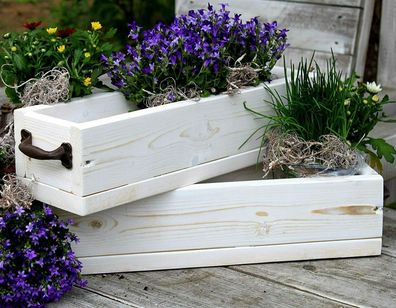 Blumenkasten Pflanz Kasten Holz Pflanz Kiste Aufbewahrungskiste weiß Landhaus