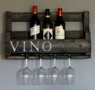Weinregal VINO Wein Glas Gläserhalter Flaschenregal 60 cm breit Holz schwarz