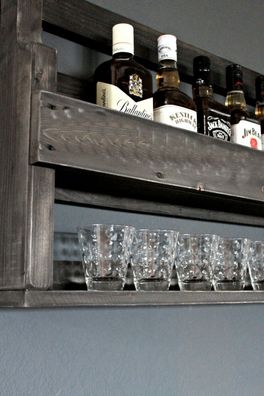Whiskey Regal Wein Glas Whisky Gläserhalter Flaschenregal Holz schwarz