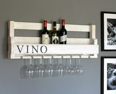 Weinregal VINO Wein Glas Gläserhalter Flaschenregal 90 cm breit Holz Antik weiss