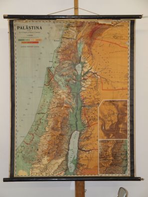 Palästina physisch heiliges Land Israel Jerusalem 1949 Schul-Wandkarte 93x116cm