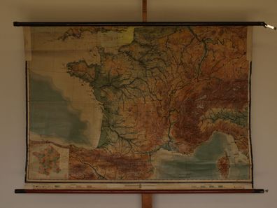 Frankreich Paris Pyrenäen Alpen Departments 1915 Schul-Wandkarte 155x110cm