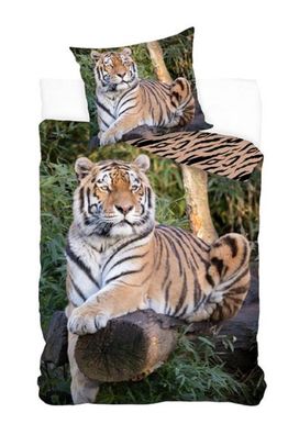 Bettwäsche Set mit Tiger 135 x 200 cm 80 x 80 cm 100% Baumwolle
