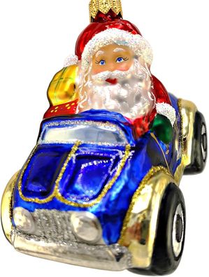 Weihnachtsmann im Auto - Hanco Design 2630.03 - Christbaumschmuck aus Glas