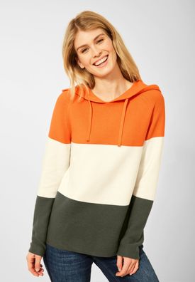 CECIL - Colorblock Hoodie Pullover in Simply Orange