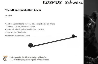 Kosmos Black Schwarz Handtuchhalter 60cm. Metall pulverbeschichtet