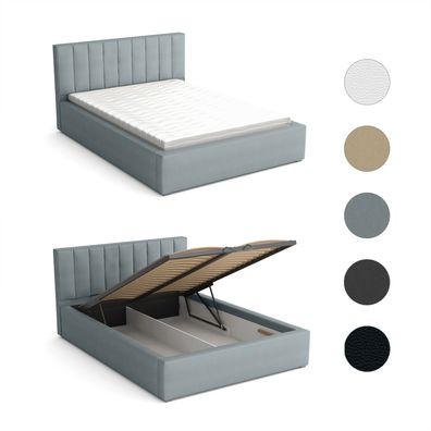 Doppelbett Bett mit Bettkästen Polsterbett Zara Hotelbett Designbett neu modern Holz