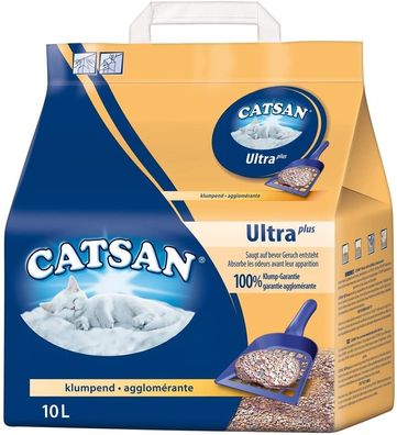 CATSAN Ultra Plus - Katzenstreu aus feinen natürlichen Tonkörnchen - 1 x 10 Liter