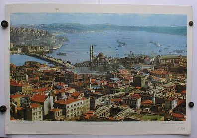 Schulwandbild Istanbul Goldenes Horn Hagia Sophia Türkei Bosporus 92x64cm 1961