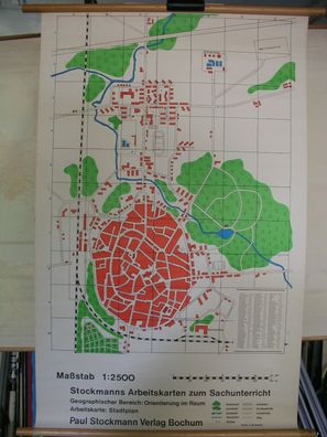 Schulwandbild Arbeitskarte Schule Stadtplan 80x125 1960 vintage school chart map