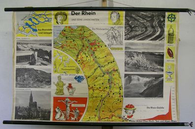 Schulwandkarte Wandkarte Rhein Landschaft Landschaften Rheinland 100x66cm 1960