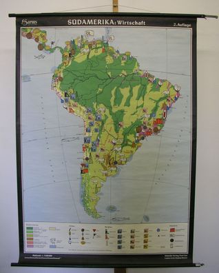 Schulwandkarte Wandkarte Amerika South America Südamerika economy 99x137 1960