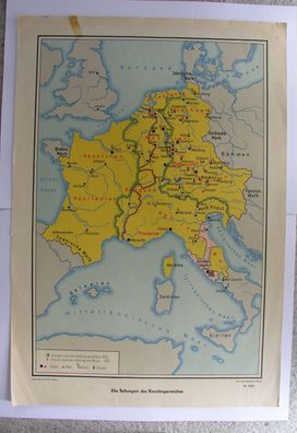 Schulwandkarte Teilung Karolingerreiches nach Karl der Große vintage 64x92 1958