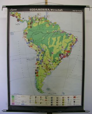 Schulwandkarte Wandkarte Amerika South America Südamerika economy 100x133 1960