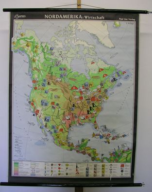 Schulwandkarte Wandkarte Karte Rohstoffe Nord Amerika Wirtschaft 1960 100x132c
