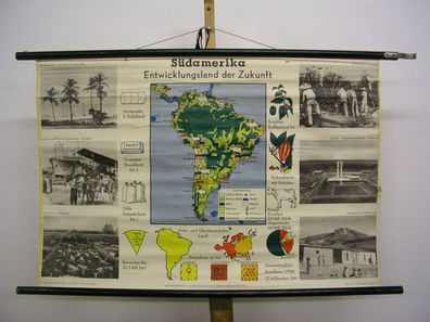 Schulwandkarte Wandkarte Karte Amerika South America 99x66cm Südamerika 1958