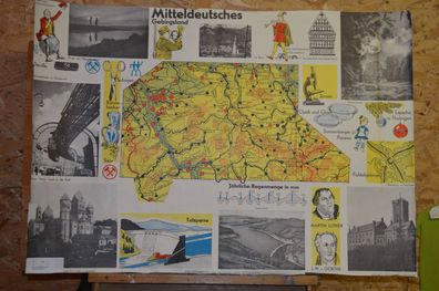 Schulwandkarte Wandkarte Gebirge Berge Mitteldeutsches Gebirgsland ca100x65 1960