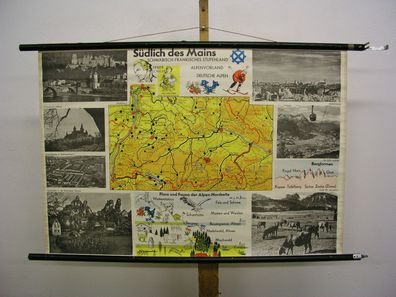 Schulwandkarte Wandkarte Karte Main Bayern München Schwaben Baden 99x67cm 1960