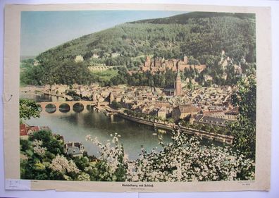 schönes Wandbild Heidelberg Schloß Neckar Ruine Sandstein 92x64cm 1955 vintage
