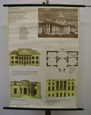 schönes Schulwandbild Geschichte der Baustile Klassizismus 79x116 vintage 1960