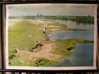 schönes altes Wandbild Flusslandschaft Warthe Sieradz Polen 72x52cm vintage 1960