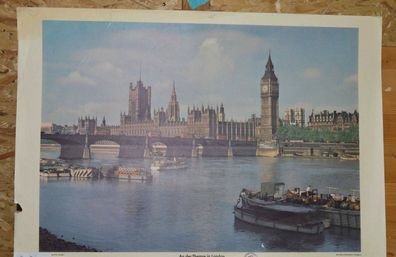 Westminster Abbey Bridge Big Ben Themse in London 92x64cm vintage pictures 1960