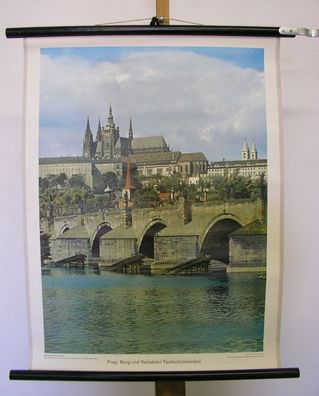 schönes altes Wandbild Prager Burg Moldaubrücke Veitsdom 52x71cm vintage 1960