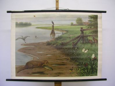 schönes Wandbild von Koekkoek Niederlande Am Fluß 86x63 vor 1944 vintage scenery