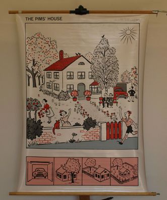Wandbild Englischunterricht House 85x116 vintage english lession chart 1960 PIM9