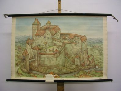 Wandbild Der Neue Schulmann 4056 Mittelalterliche Burg 92x60 1954 vintage chart