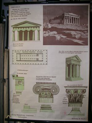 Wandbild Griechische Architektur 79x115 1955 vintage Ancient Greek architecture