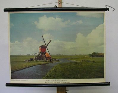 Wandbild Holländische Ijssel Polder 70x52cm vintage wall chart windmill 1955
