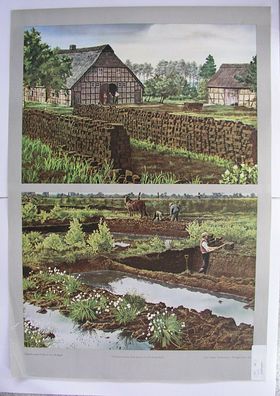 schönes Wandbild Torfgewinnung Torfmoore Torfstiche Torfstücke Torfabbau 92x64cm