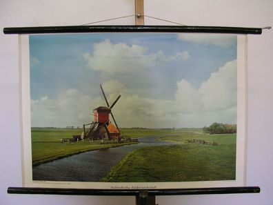 Wandbild Holländische Polderlandschaft 75x51 vintage wall chart windmill 1960