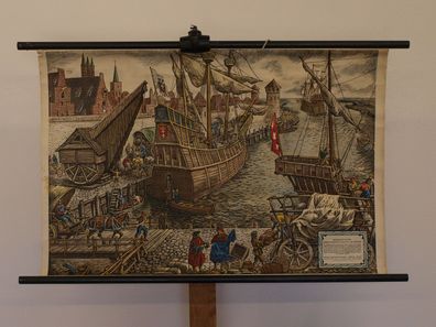Wandbild Hanseatische Kauffahrteischiffe Hafen 84x57cm 1960 vintage Ship chart