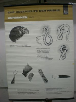 Schulwandbild Geschichte der Frisur Germanen Friseur Wella 70x97cm vintage chart