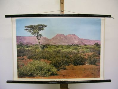 Schulwandbild schöne alte Wandkarte Tafelberge Rote Kalahari 75x51 vintage 1961