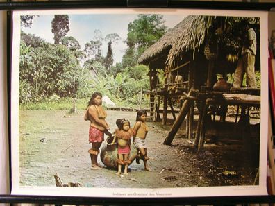 Schulwandbild Wandbild Bild Indianer Oberlauf Amazonas Brasilen Südamerika 72x52