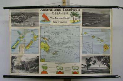 Schulwandkarte Wandkarte Karte Australien KIWI Inselwelt Inseln Insel 99x66 1960