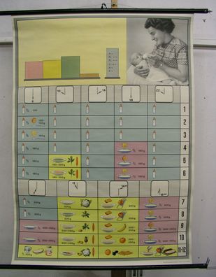 schöne alte Schulwandkarte Kind künstliche Ernährung 83x115cm vintage map 1962