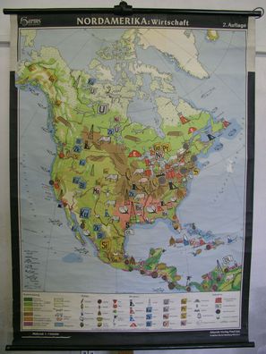 Schulwandkarte Wandkarte Karte Rollkarte Nordamerika Wirtschaft Bilder 100x135cm