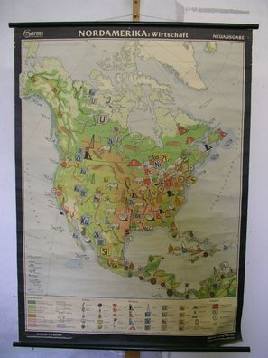 Schulwandkarte Wandkarte Karte Rollkarte Nordamerika Wirtschaft 1960 99x136 map