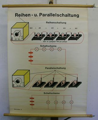 Schulwandkarte Wandkarte Reihen- und Parallelschaltung Strom Ampere Fluß 70x96cm