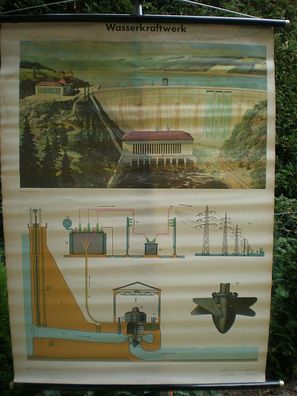 Schulwandkarte Wandkarte Wasserkraftwerk Wasserwerk Wasserkraft Karte 80x111 DDR