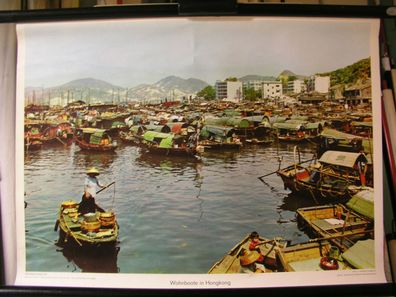 Wandbild Wohnen Boote Wohnboote Honkong China 71x51 1960 vintage Houseboat chart