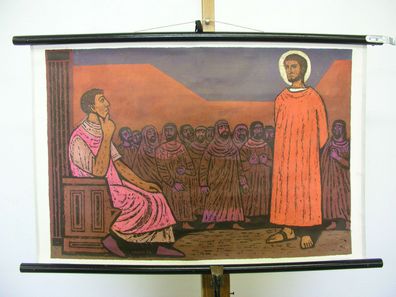 Schulwandkarte Bibelgeschichte Patmos 17 1965 Christus vor Pilatus 77x50cm