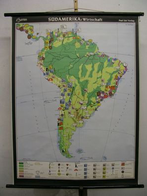 Schulwandkarte Wandkarte Amerika South America Südamerika economy 100x132 map