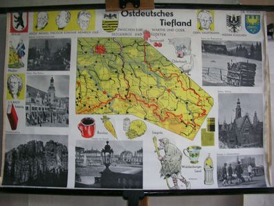 Schulwandkarte Ostdeutsches Tiefland Sachsen Schlesien Brandenburg 99x66 Karte
