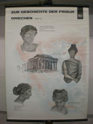 Schulwandbild Geschichte der Frisur Griechen Friseur Wella 70x96 vintage chart