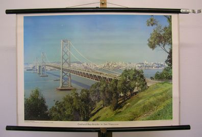 schönes Wandbild Oakland-Bay-Brücke in San Francisco 75x52cm vintage map 1959